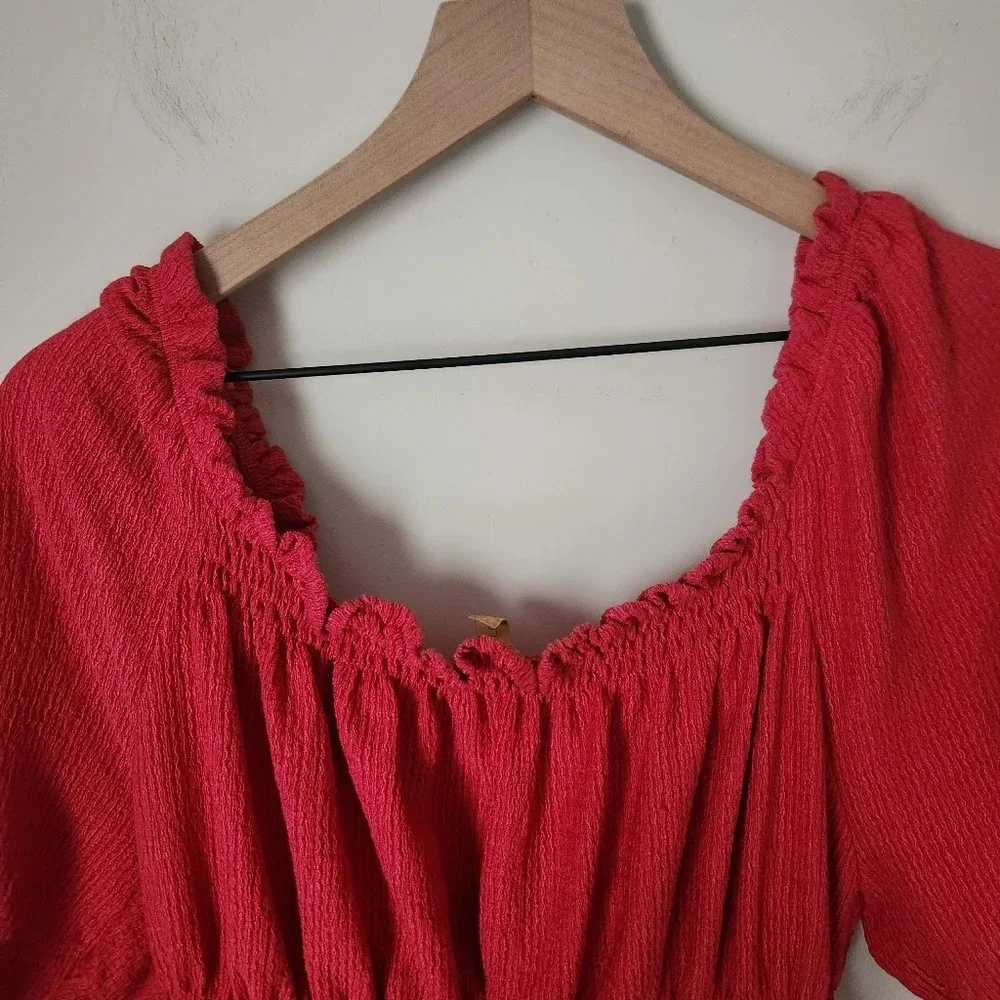 Anthropologie Pilcro | Puff-Sleeved Cinched Waist Top in Rose/Tyrie - Size XL